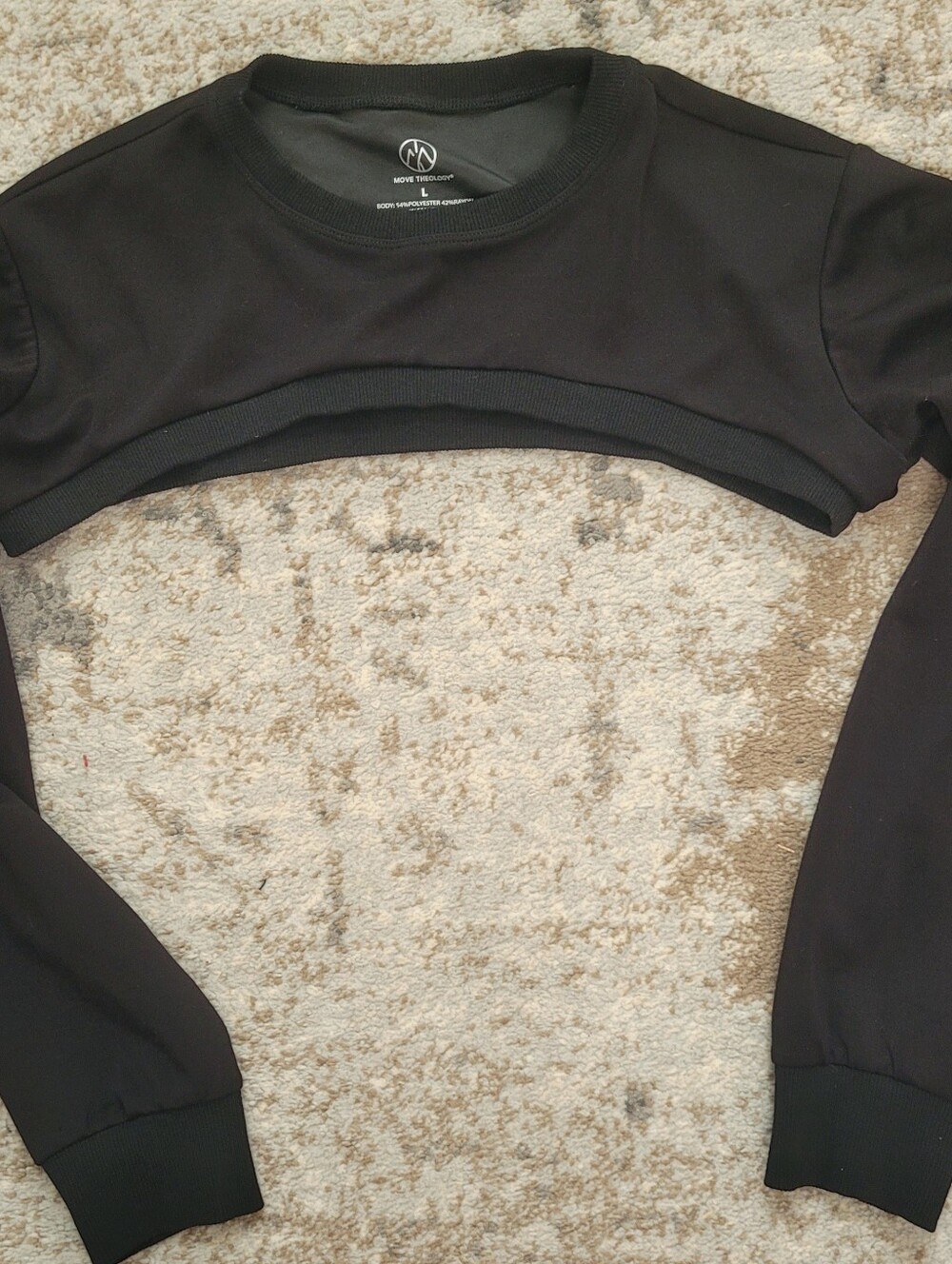 Move Theology Black Cropped Bolero Shrug Top L Long Sleeve Workout Athleisure